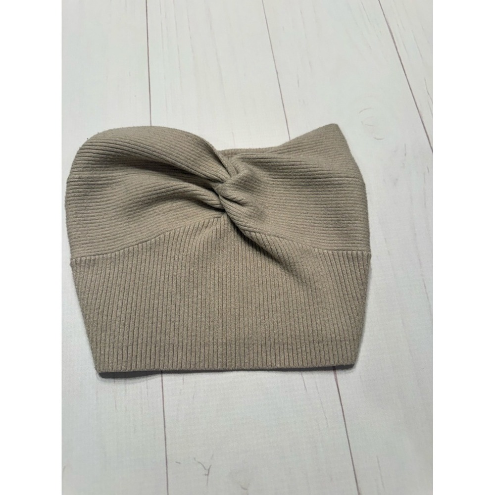 Princess Polly Tan Knit Ribbed Tube Top Twist Front Strapless Crop XS S